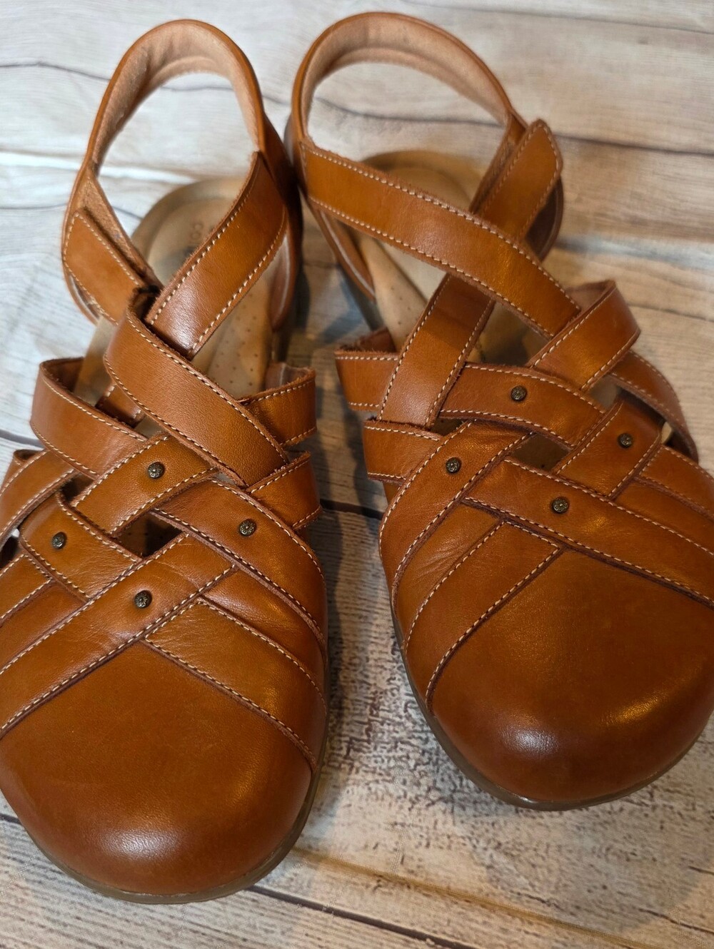 Clarks Collection Size 9.5 M Elizabelle Sea Brown Leather Sandal Fisherman Comfy